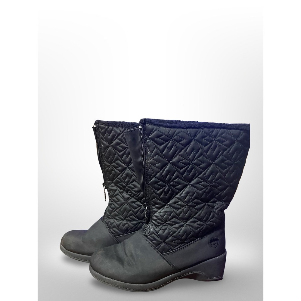 Totes Women Quilted Black Mid Calf Boots Side Zip Winter Size 8M waterproof